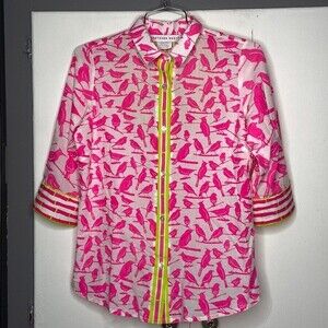 Gretchen Scott womens blouse size M medium Button shirt Pink Birds